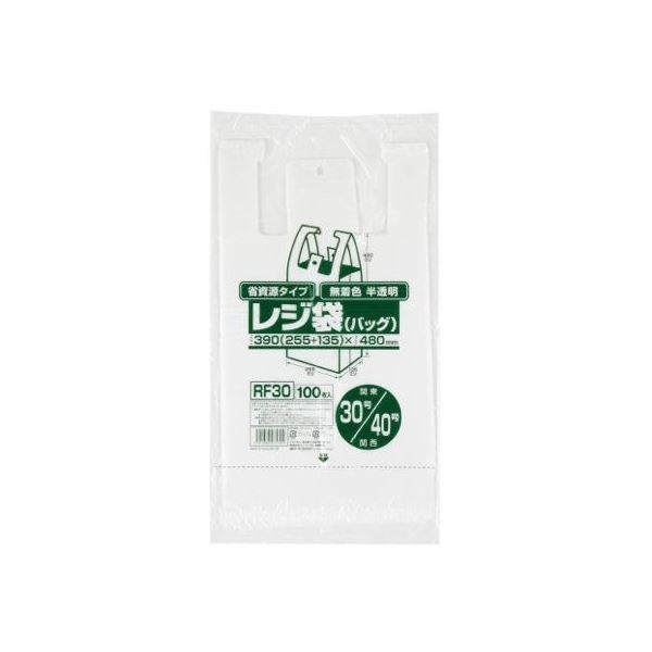 省資源レジ袋東30西40号100枚入HD半透明RF30 【（30袋×5ケース）合計150袋セット】 38-391【メーカー直送】代引き・銀行振込前払い不可