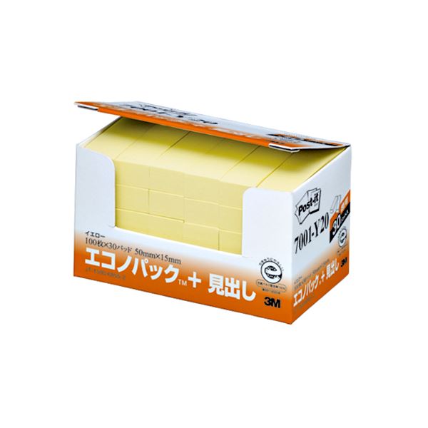 （まとめ） 3M ポストイット エコノパック 見出し 再生紙 50×15mm イエロー 7001-Y20 1パック（30冊） (×4セット) |b04の通販は