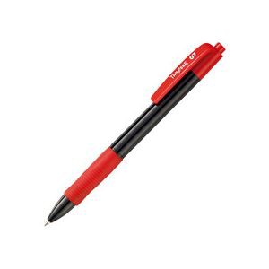 まとめ）TANOSEE ノック式油性ボールペン0.7mm 赤（軸色：白）1セット