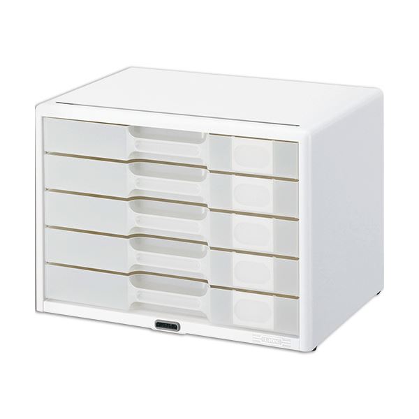 ライオン事務器 カギ付半透明レターケースカド丸タイプ A4ヨコ 5段 ホワイト LA4-555LW 1台 |b04