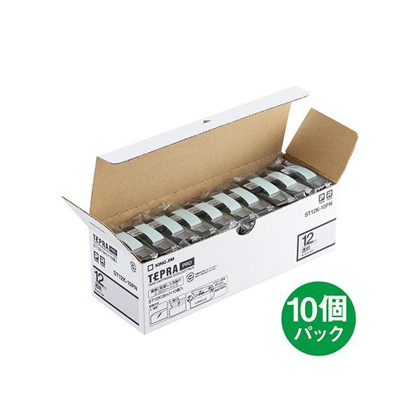 キングジム テプラ PROテープカートリッジ 12mm 透明/黒文字 エコパック ST12K-10PN 1パック(10個) |b04 10,168円