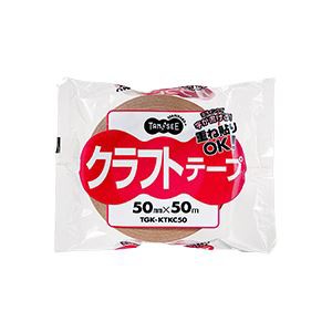 TANOSEE クラフトテープ重ね貼可能 50mm×50m 茶 1セット（150巻） |b04