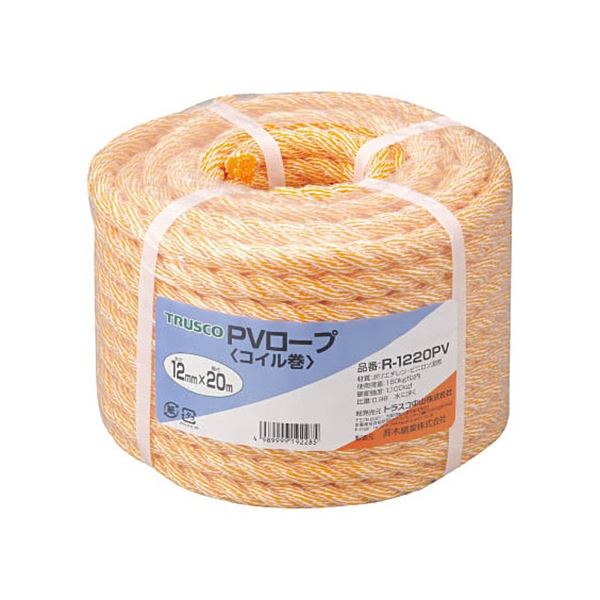 TRUSCO PVロープ 12mm×20m コイル巻 黄 R-1220PV 1巻 |b04の通販は 5,711円