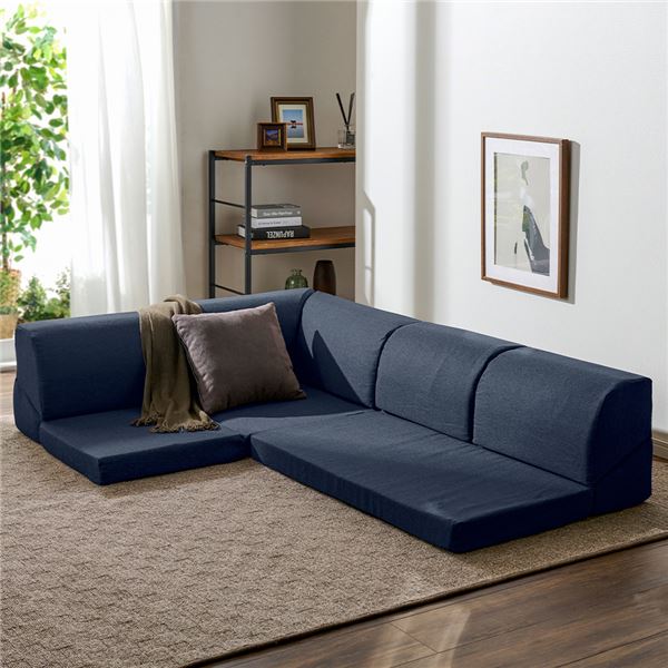 フロア コーナーソファ 3点セット ネイビー 1人掛け 2人掛け コーナー ソファセット フロアソファ ローソファ |b04の通販は