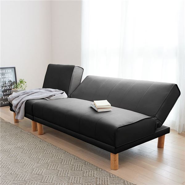 新品★4WAY★ベッドになるリクライニングソファ×ベット ブラック NEWスタイリッシュ ソファベッド ブラックレザー調 4way