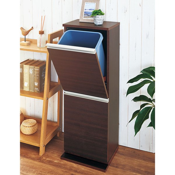 薄型ダストボックス 横2杯 ダークブラウン 組立品 |b04