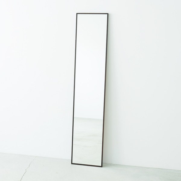 細枠ウォールミラー 幅32cm(ブラウン/茶) 天然木 姿見鏡 スリム