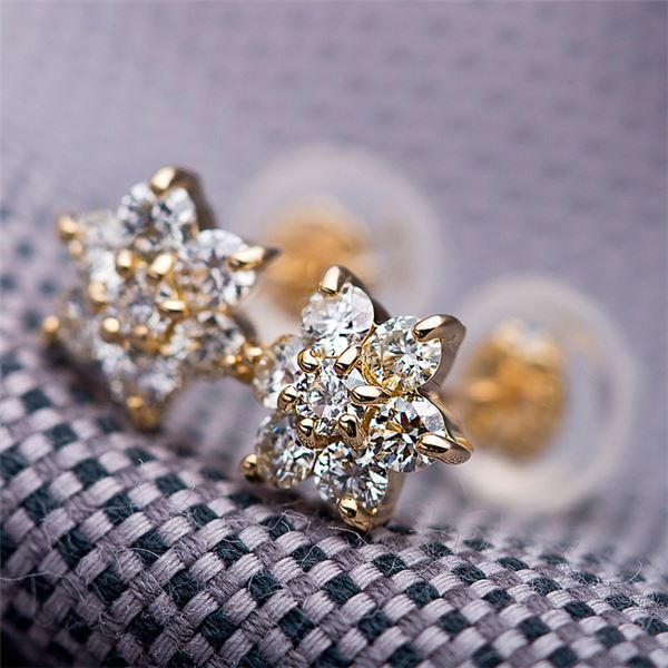 ダイヤモンドピアス H＆C 0.3ct K18 イエローゴールド 0.3カラット 花  