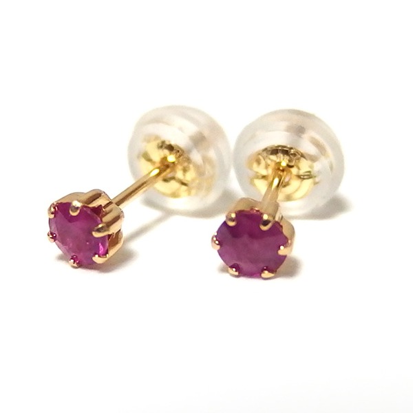 ピアス ルビー K18 イエローゴールド 7月 誕生石 シリコン製ダブルロックキャッチ【メーカー直送】代引き・銀行振込前払い不可・同梱不可の通販は