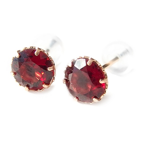 ピアス ガーネット K18 ピンクゴールド 約5mm シリコン製ダブルロックキャッチ仕様 一粒留 【メーカー直送】代引き・銀行振込前払い不可・同梱不可