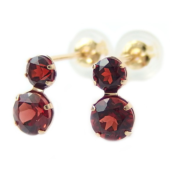 ピアス ガーネット K18 イエローゴールド 1月 誕生石 2連 スタッド シンプル かわいい シリコン製ダブルロックキャッチ【メーカー直送】代引き・銀行振込前払い不可・同梱不可の通販は