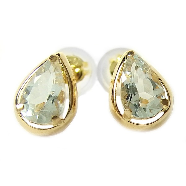 ピアス アクアマリン K18 イエローゴールド 3月 誕生石 ドロップ スタッド シンプル シリコン製ダブルロックキャッチ |b04の通販は