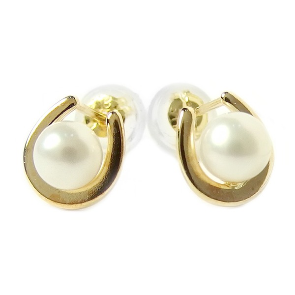 ピアス 淡水パール K18 イエローゴールド シロタンスイ 馬蹄 スタッド シンプル シリコン製ダブルロックキャッチ |b04の通販は