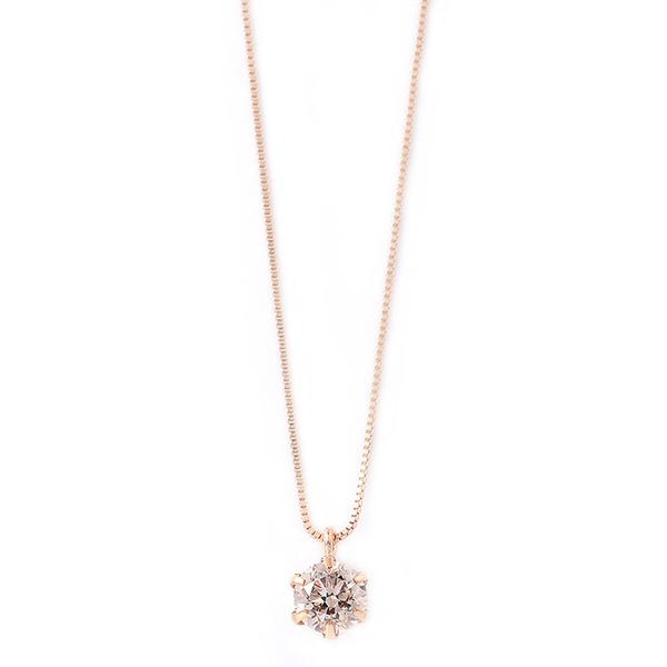 ダイヤモンド ネックレス 0.3ct K18ピンクゴールド 一粒 6本爪 