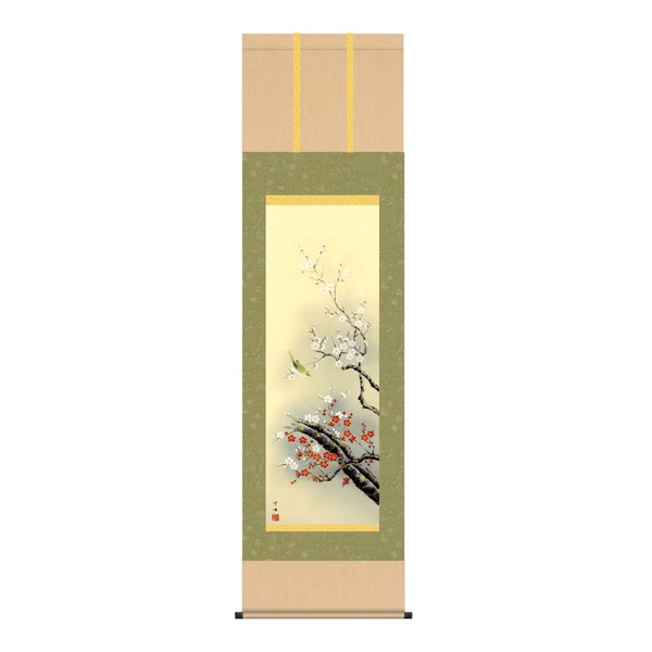 ( 春掛軸 梅掛軸 ) 春の訪れを祝う 田村 竹世 尺三 掛軸 「紅白梅に鶯」 |b04 10,328円