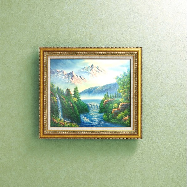 迫力ある大きい油絵 ) 油絵額 F10号サイズ グリーン 「大自然の恵