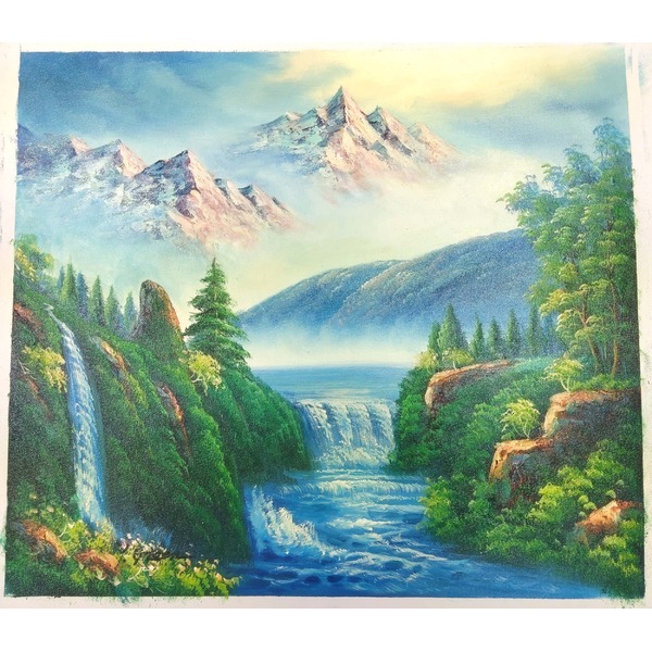 迫力ある大きい油絵 ) 油絵額 F10号サイズ グリーン 「大自然の恵