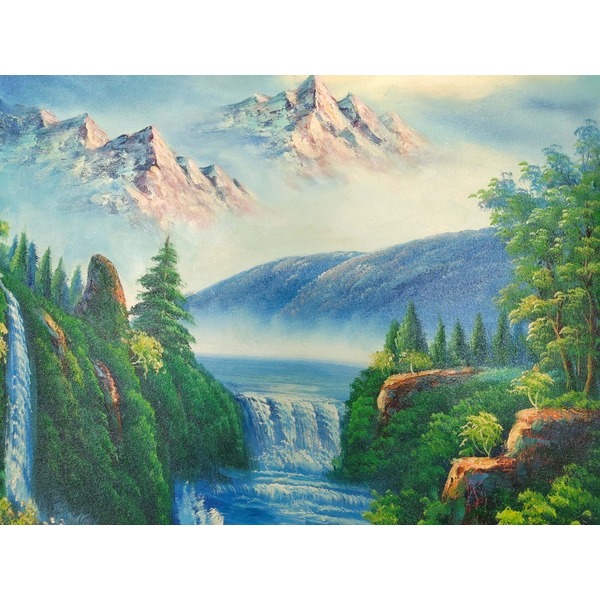 迫力ある大きい油絵 ) 油絵額 F10号サイズ グリーン 「大自然の恵