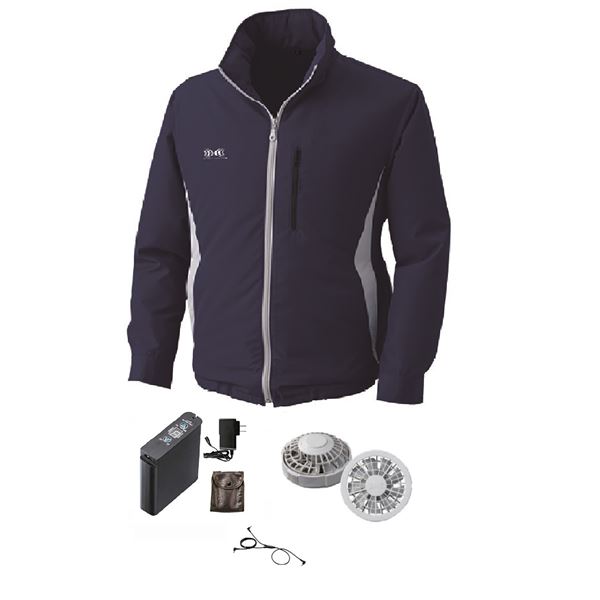 KU90520 空調服 R フード付き ポリエステル製長袖ブルゾン FAN2200G・RD9261・LIPRO2セット ネイビー 2L |b04