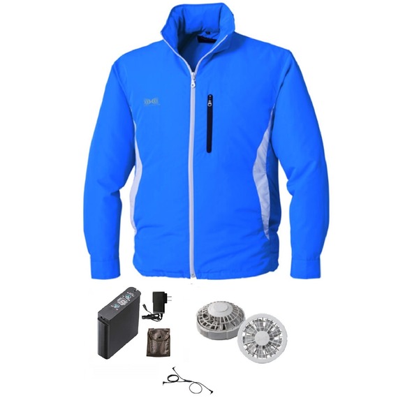 KU90520 空調服 R フード付き ポリエステル製長袖ブルゾン FAN2200G・RD9261・LIPRO2セット ブルー M |b04