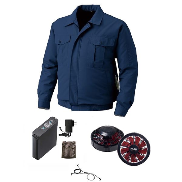 KU90720 空調服 R ポリエステル製遮熱長袖ブルゾン チタン加工 FAN2200BR・RD9261・LIPRO2セット ダークブルー 2L |b04の通販は