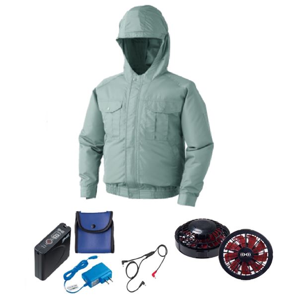 KU90810 空調服 R ポリエステル製フード付き FAN2200BR・RD9261・LISUPER1セット モスグリーン LL |b04の通販は