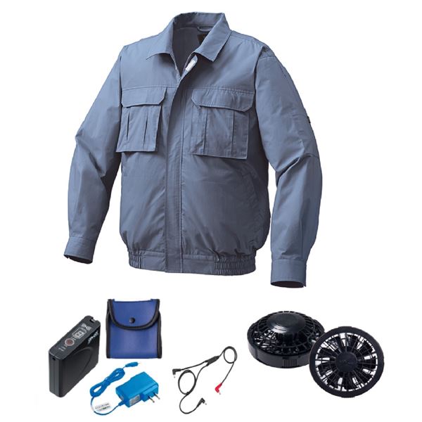 KU91900 空調服 R 綿薄手 脇下マチ付き FAN2200B・RD9261・LISUPER1セット ライトブルー 5L |b04の通販は