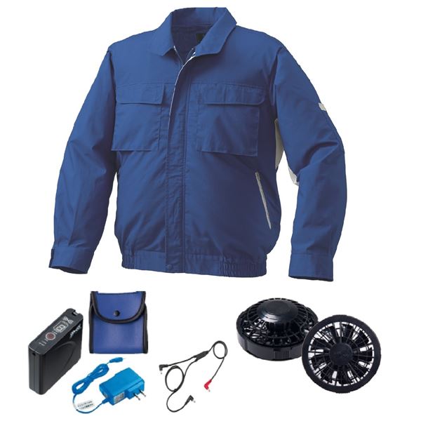 KU91910 空調服 R 綿・ポリ混紡 脇下マチ付きII FAN2200B・RD9261・LISUPER1セット ブルー×シルバー M |b04の通販は