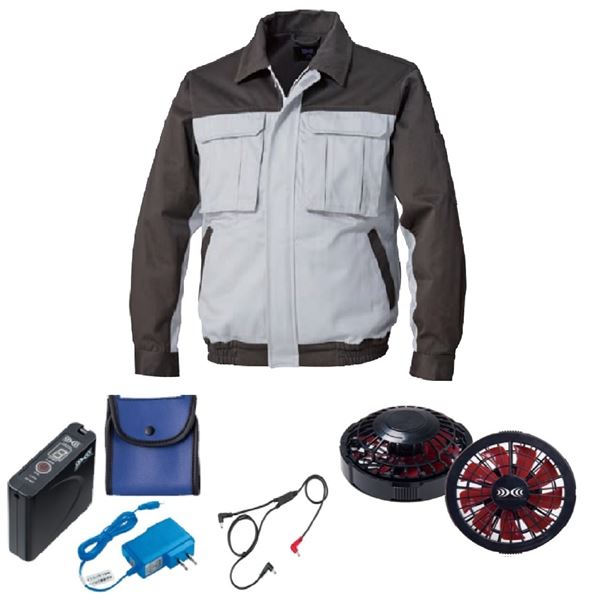 KU91920 空調服 R 綿厚手 脇下マチ付き FAN2200BR・RD9261・LISUPER1セット シルバー×ダークグレー M |b04の通販は