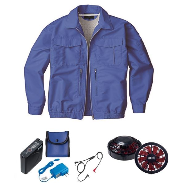 KU92130 空調服 R 綿ポリ混紡 スペーサー一体型 FAN2200BR・CBB500ロングケーブル・LISUPER1セット ライトブルー 5L |b04の通販は 19,425円