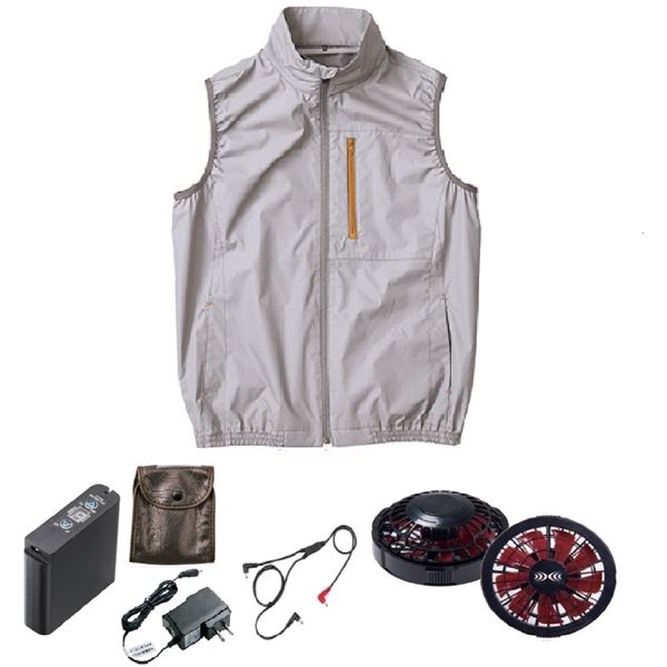 KU92140 空調服 R ポリエステル製 遮熱 タチエリ ベスト FAN2200BR・RD9261・LIPRO2セット シルバー 4L |b04の通販は 17,260円