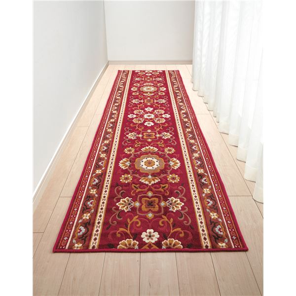 アラベスク柄 廊下敷き/フロアマット (エンジ 80×700cm) 抗菌・防臭・吸水・速乾加工 滑りにくい加工 洗える 日本製 |b04の通販は