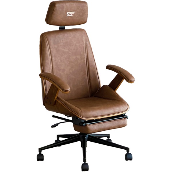 ゲーミングチェア 木製チェア ブラウン 肘付き キャスター付き 合成皮革 合皮 SeAGA -06 組立品 |b04の通販は 37,060円