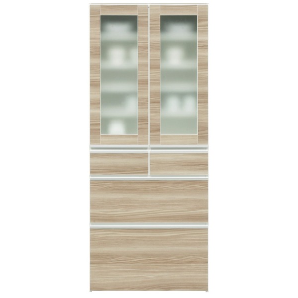 食器棚 キッチン収納 幅75cm ブラウン 木目調 上台扉耐震ラッチ付き ガラス扉 日本製 ダイニングボード 完成品 開梱設置 |b04の通販は