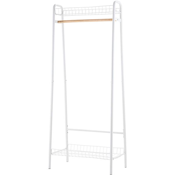 ハンガーラック 衣類収納 幅70cm ホワイト 2セット 木製 スチール 収納かご付き 組立品 リビング ベッドルーム インテリア家具 |b04の通販は