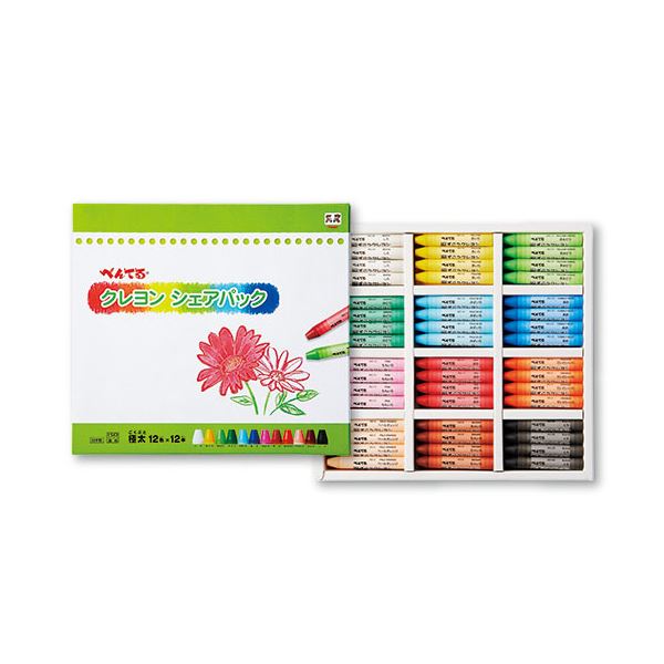(まとめ）ぺんてる クレヨン シェアパック12色（各色12本） PTCGSP-12 (×3セット) |b04の通販は