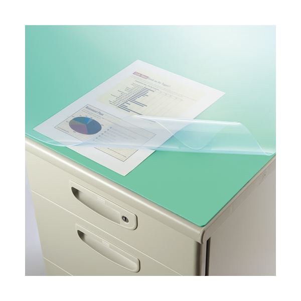 (まとめ）ライオン事務器 デスクマット再生オレフィン製 光沢仕上 ダブル（グリーンマット付） 1190×690×1.5mm No.127-PRK1枚(×3セット) |b04の通販は