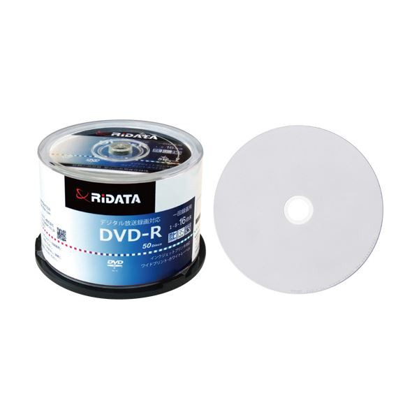 (まとめ) RiDATA 録画用DVD-R 120分1-16倍速 ホワイトワイドプリンタブル スピンドルケース D-RCP16X.PW50RD D1パック(50枚) (×10セットの通販は