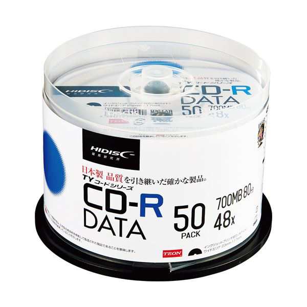 (まとめ) ハイディスク データ用CD-R700MB 2-48倍速 ホワイトワイドプリンタブル スピンドルケース TYCR80YP50SP1パック(50枚) (×10セット) |b04の通販は