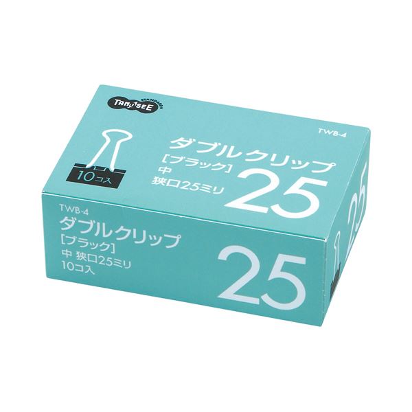 (まとめ) TANOSEE ダブルクリップ 中 口幅25mm ブラック 1セット（100個：10個×10箱） (×10セット) |b04の通販は