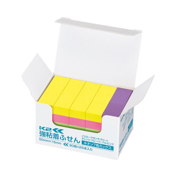 (まとめ) コクヨ 強粘着ふせん［K2］50×15mm ネオンカラー7色 K2メ-KN5015X25 1パック（25冊） (×10セット) |b04の通販は