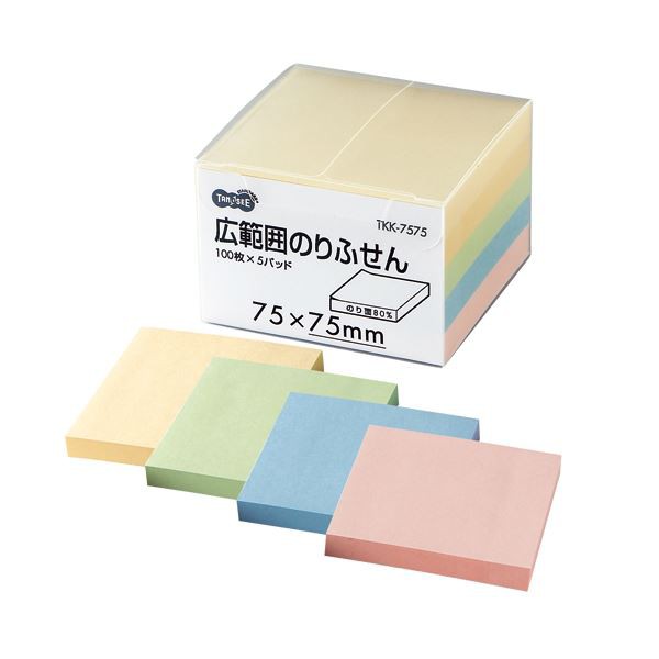 (まとめ) TANOSEE 広範囲のりふせん 75×75mm 4色 1パック（5冊） (×10セット) |b04