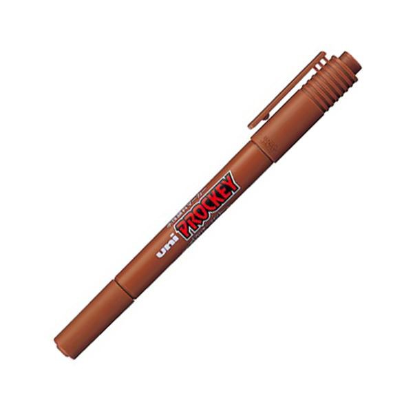 (まとめ) 三菱鉛筆 水性マーカー プロッキー 細字丸芯+極細 茶 PM120T.21 1本 (×100セット) |b04の通販は