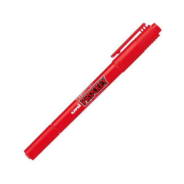 (まとめ) 三菱鉛筆 水性マーカー プロッキー 細字丸芯+極細 赤 PM120T.15 1本 (×100セット) |b04の通販は