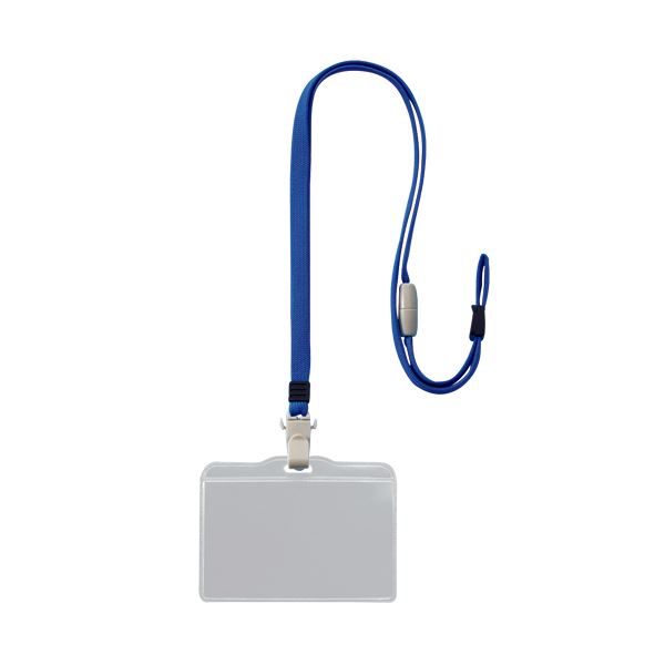 （まとめ）ライオン事務器 つりさげ名札 ヨコ型 ソフトタイプ 平ひも ブルー N-73MR 1個 (×50セット) |b04の通販は