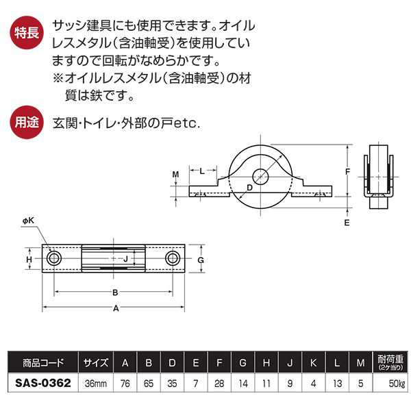 ステンレス戸車 36mm平 SAS-0362 [12個入](0820-00105) |b04