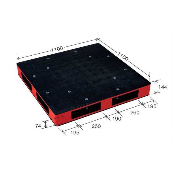 カラープラスチックパレット/物流資材 (1100×1100mm ブラック/レッド) 両面使用 HB-R4・1111SC 岐阜プラスチック工業 |b04の通販は