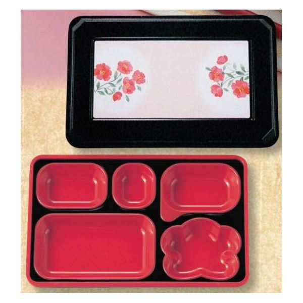(業務用弁当箱10セット)FW-600 ダイナミック副食 (本体)黒(内赤40)/(蓋)黒・しゃくやく |b04の通販は