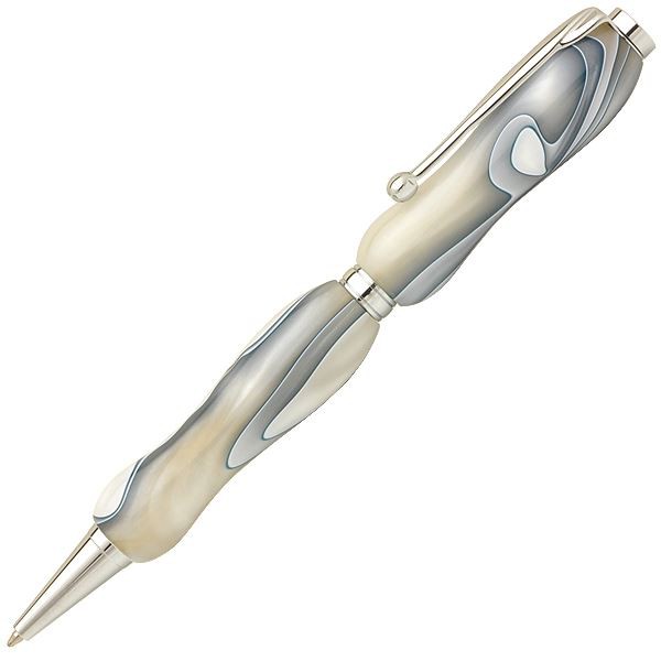 アクリルボールペン/文房具 (パールホワイト White×Gray) クロスタイプ 芯：0.7mm 日本製 文具 オフィス用品 『Marble Pen』 |b04