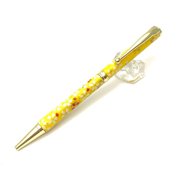 日本製 ハンドメイド ボールペン/文房具 (桜と流水 黄色) クロスタイプ 芯：0.7mm 美濃和紙 友禅紙 文具 オフィス用品 |b04の通販は 6,150円